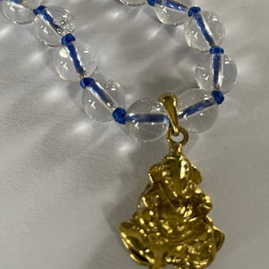 Clear Quartz Mala Necklace with Brass Ganesha