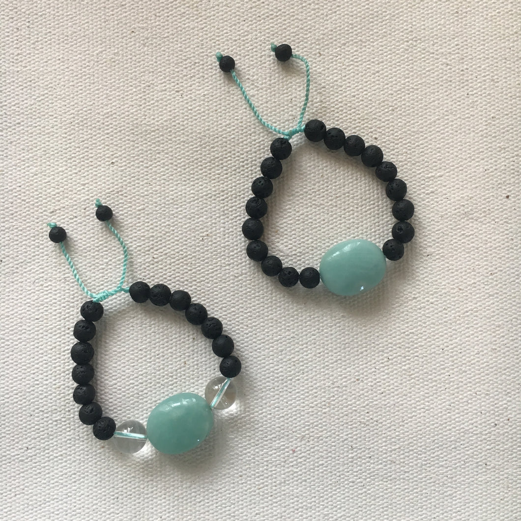 Amazonite bracelet, lava beads and clear quartz