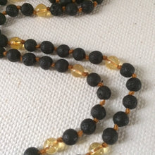 Abundant Me Mala Necklace with Yellow Citrine Stones and Lava beads